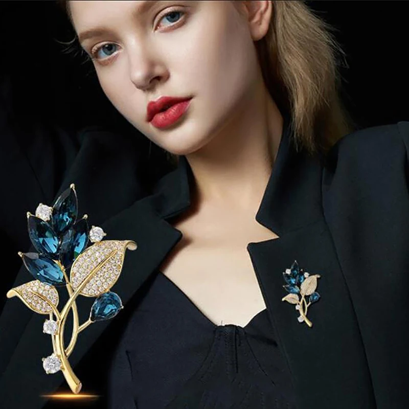 [HS].1PC Fashion Plant Series Crystal Brooches Women Clothing Coat Jewelry Party Accessories