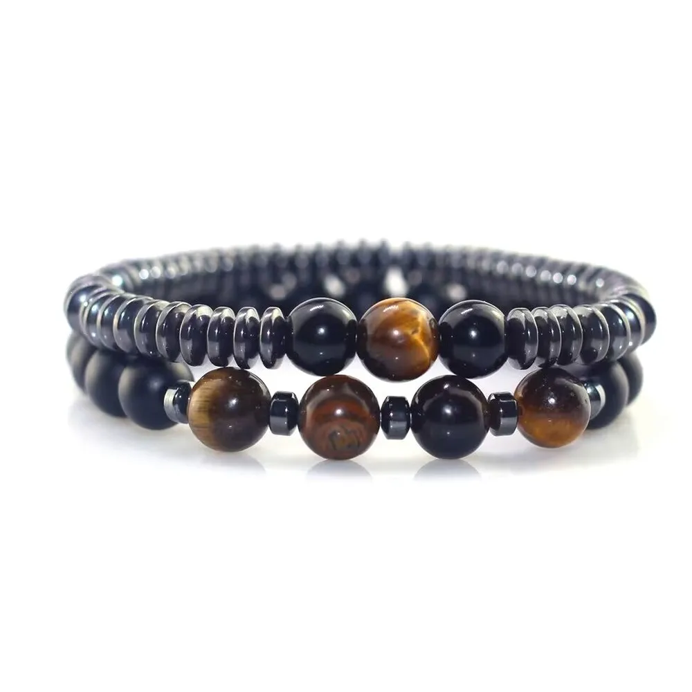 Men's Multi-Layer Stacked Map Stone Frosted Stone Beaded Bracelet, Vintage Handmade Fashion Jewelry Gift for Men