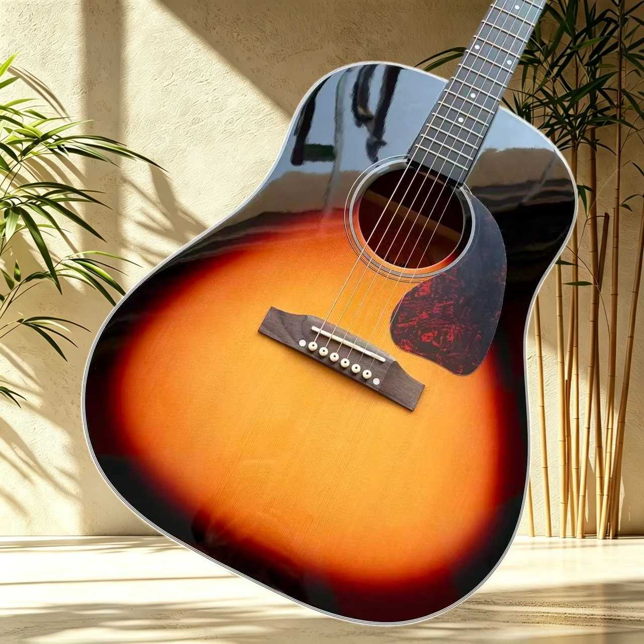 J45 Round Shoulder Sunburst Acoustic Guitar Spruce Top Mahogany Side Back Rosewood Fretboard Gloss Finish Folk Singing Hot Sale