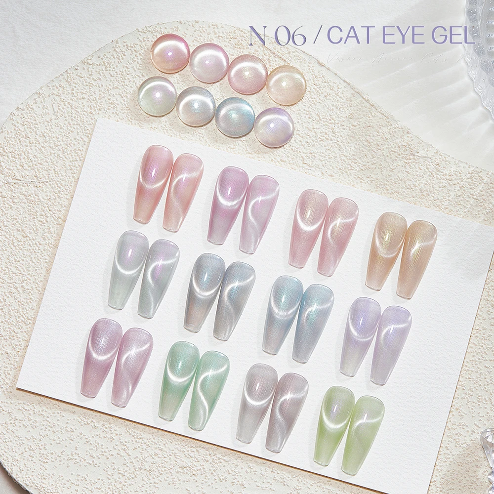 Vendeeni 12 Colors/set Glitter Pearl Crystal Cat Eye Gel Nail Polish Pink Glass Beads Magnetic Gel Varnish With Color Card