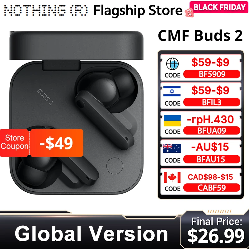 CMF Buds 2 Up to 13.5hours of continuous playback 11mm PMI Driver with Dirac Opteo™48 dB Hybrid ANC 6-mics Clear Voice Tech