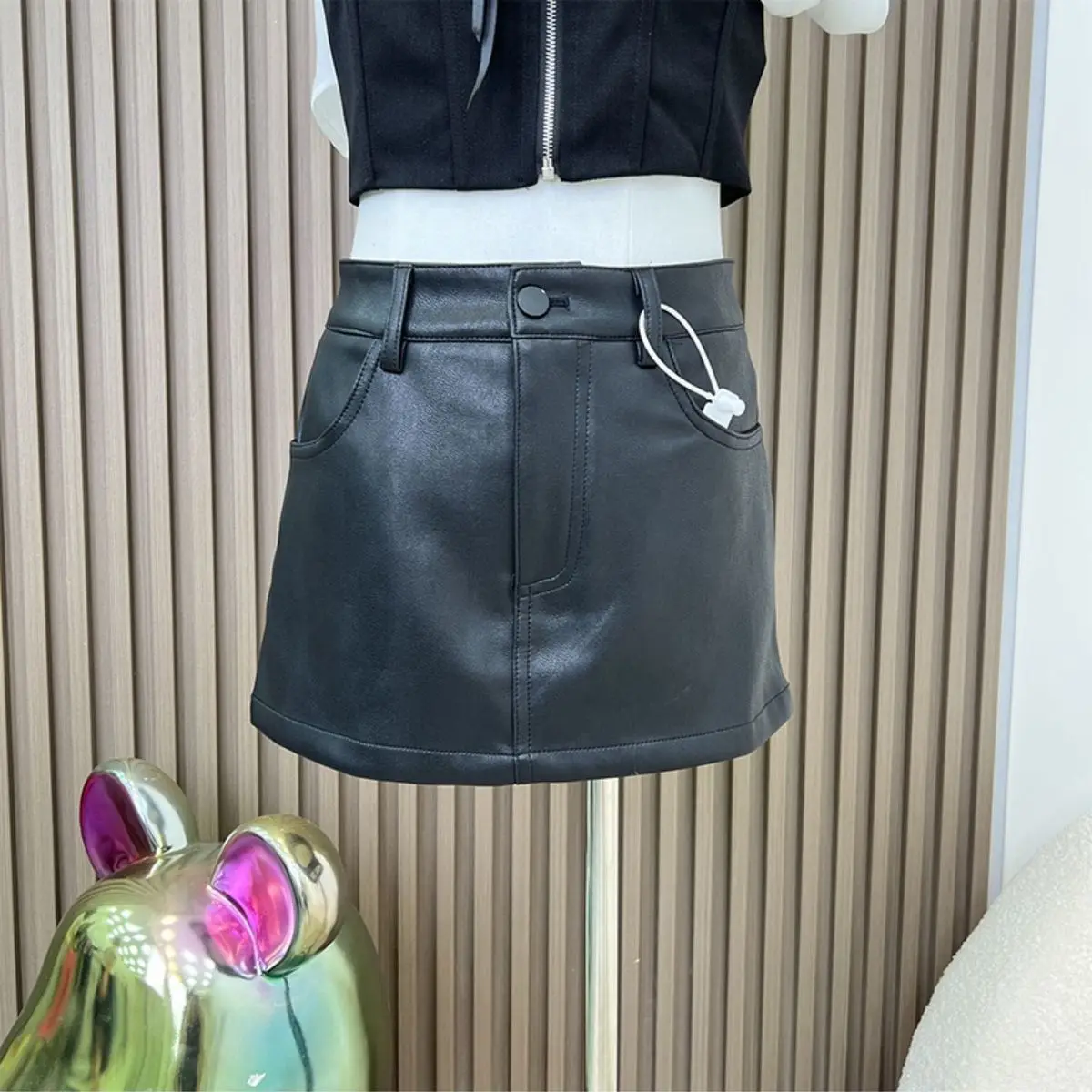 

Черная юбка из искусственной кожи, женская сексуальная облегающая юбка трапециевидной формы с высокой талией, короткая юбка