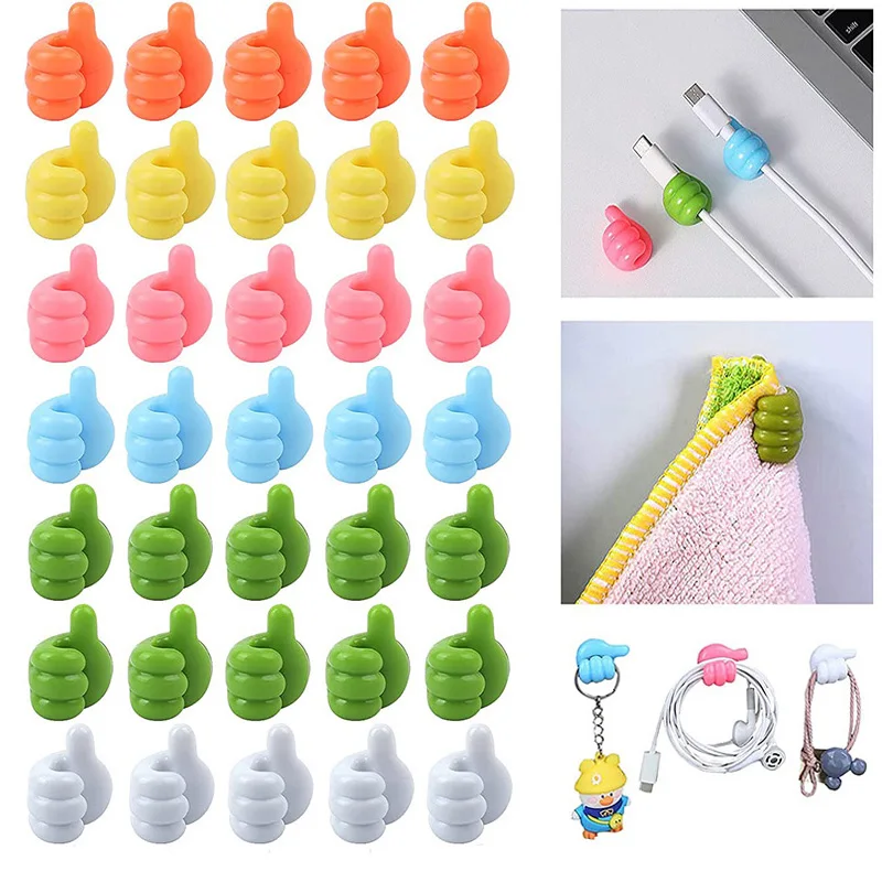 

10/5Pcs Silicone Thumb Hooks Self-Adhesive Thumb Wall Hooks Key Hanger Hook Home Cable Clips Wire Desk Organizer Storage