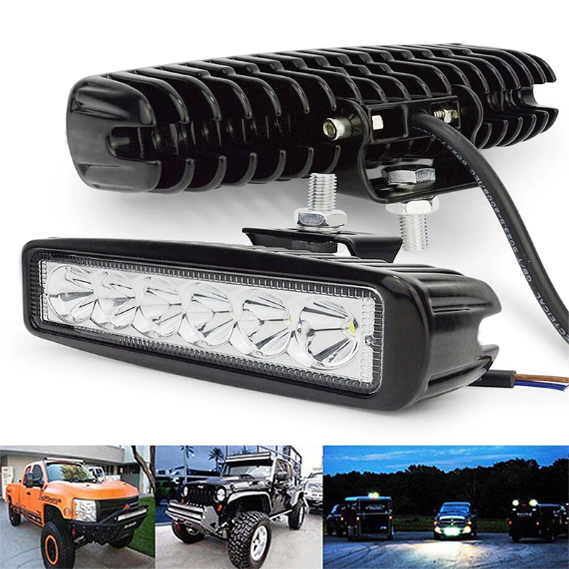 Lampe de travail LED pour voiture, budgétaire haute luminosité, alliage d'aluminium, étanche, auto, tout-terrain, SUV, camion, lumières de sauna, lampe de conduite, 12V, 6LED, 18W