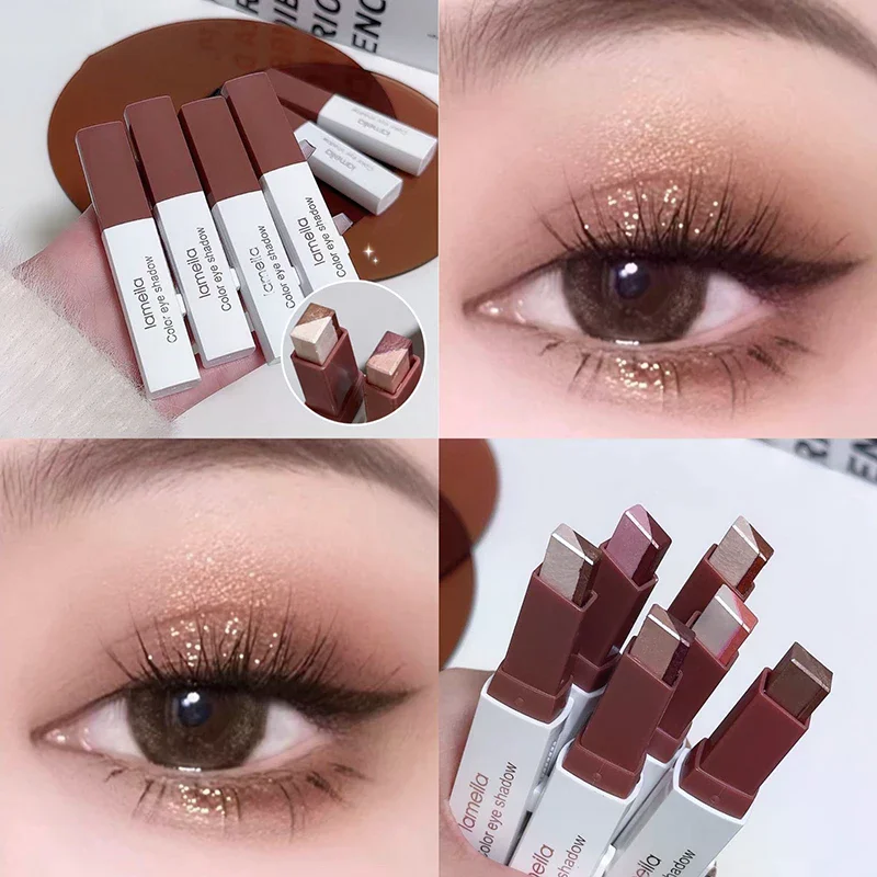 Double Color Eyeshadow Stick Glitter Highlight Shadow Pen Eye Makeup Waterproof Lasting Shiny Eye Shadow Lazy Eyes Beauty Tool