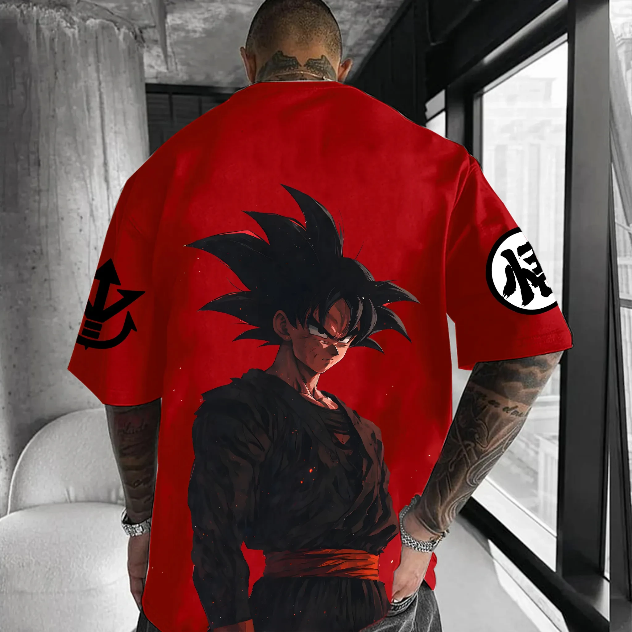 Dragon Ball Goku Vegeta Camisetas deportivas holgadas de manga corta de algodón con estampado de estilo americano y cuello redondo para hombres y mujeres