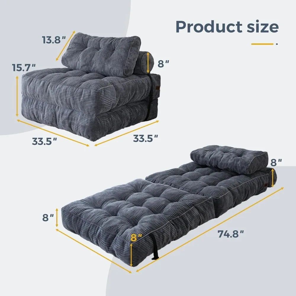 Folding Sofa Bed,  Sleeper Chair w/Pillow Mattress w/ Back Support, Portable Fold Out Chair Bed Comfy Floor Sofa Lounge image 6