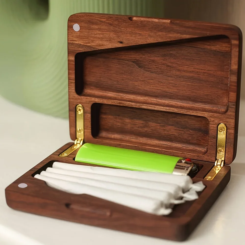 Wooden Cigar Box Magnetic Flip Lid Portable Tobacco Storage Case for Daily Use Decorative Gift for Men Christmas Father’s Day