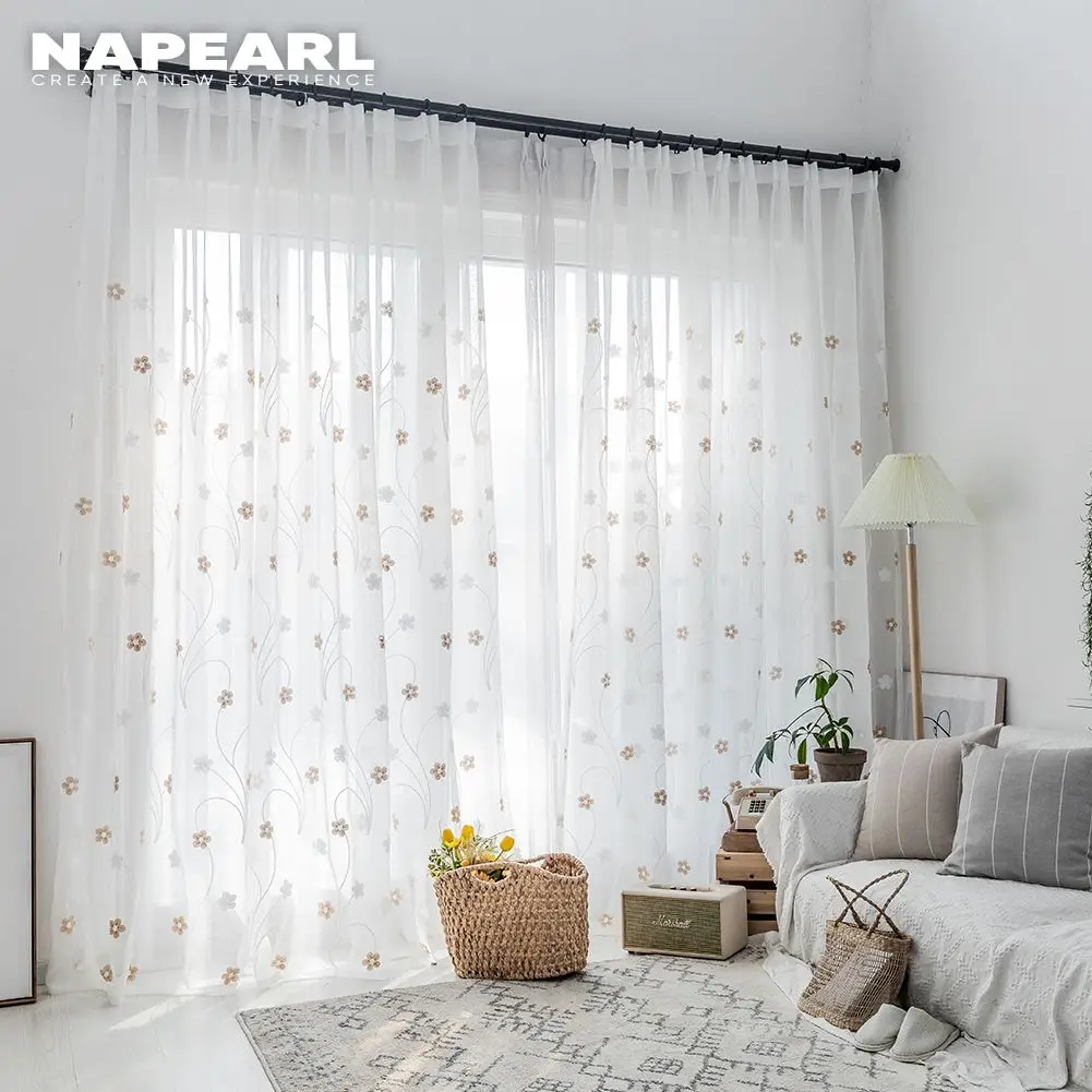 NAPEARL Modern Light Permeable Curtains Tulle Curtains Flower Pattern Dust Window Screens for Girls Room For Balcony Bedroom