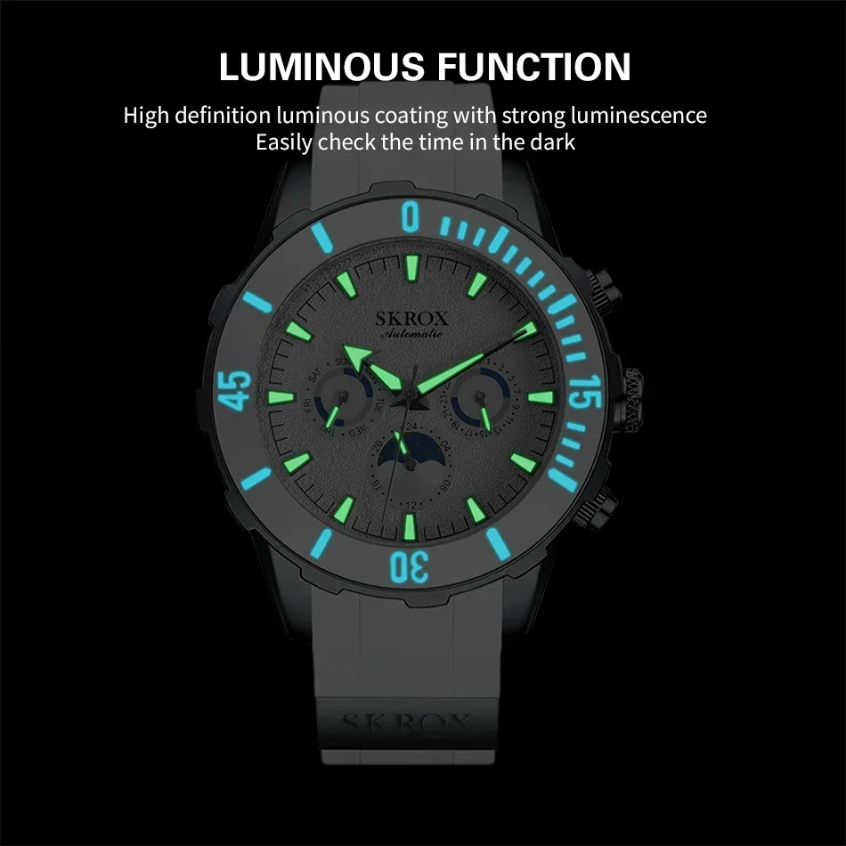 Высококачественные роскошные дизайнерские часы с автоматическим механизмом и фазой Луны, механические мужские часы для дайвинга, спортивные часы с резиновым ремешком, реплика белых мужских часов