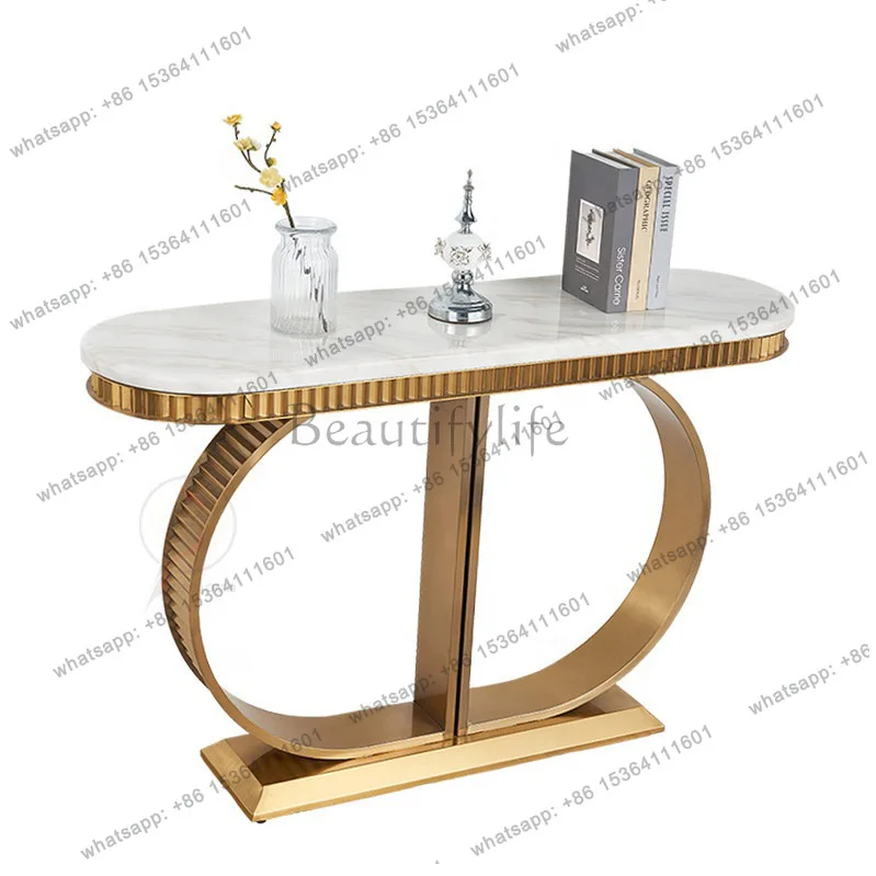 Light luxury stainless steel marble entrance table Modern simple titanium gold entrance decorative cabinet