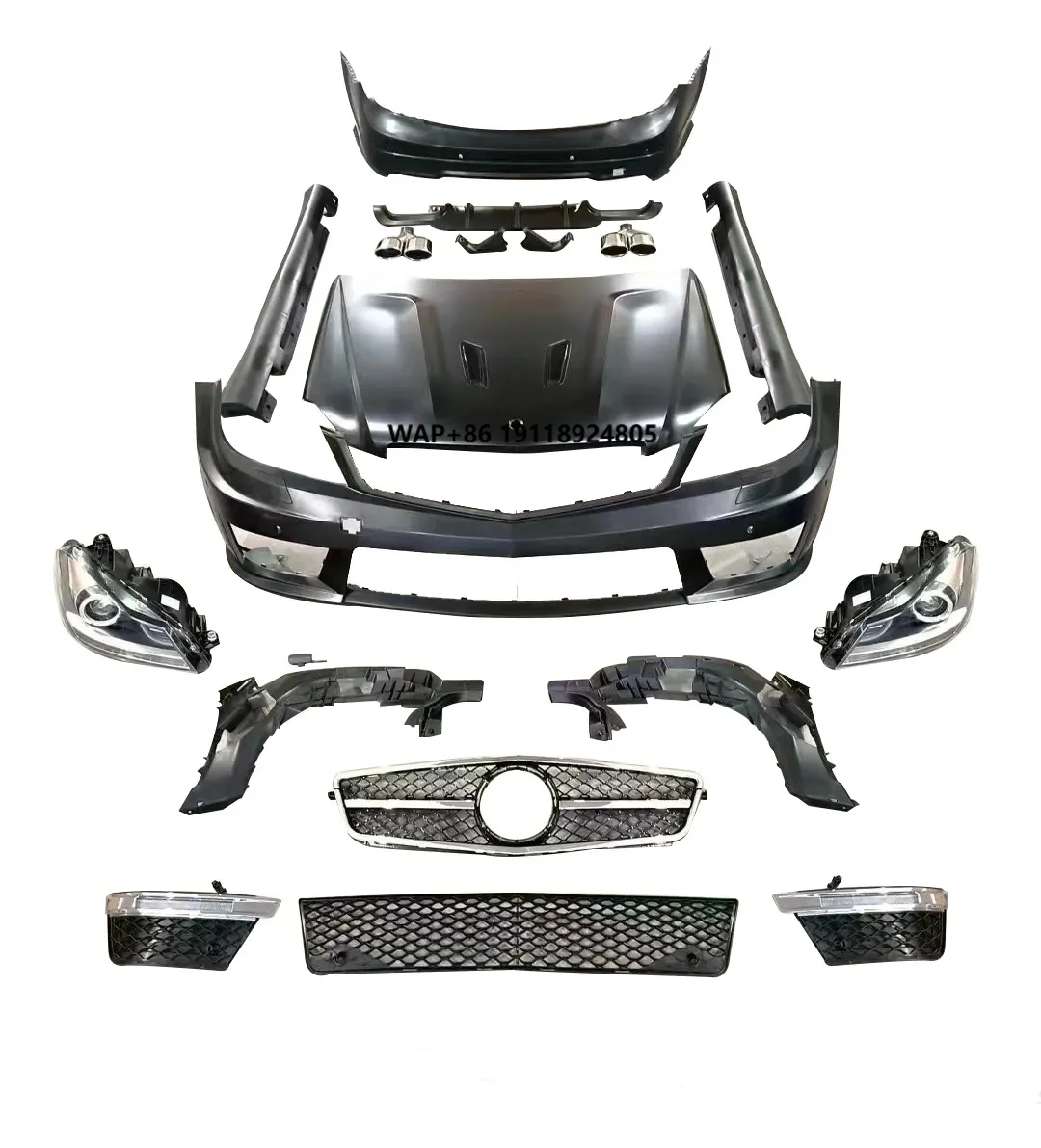 

Body Kit for C Class W204 2008-2014 Change to C63 AMG Model Include Front and Rear Bumper and Grille and Auto Lamps Hood