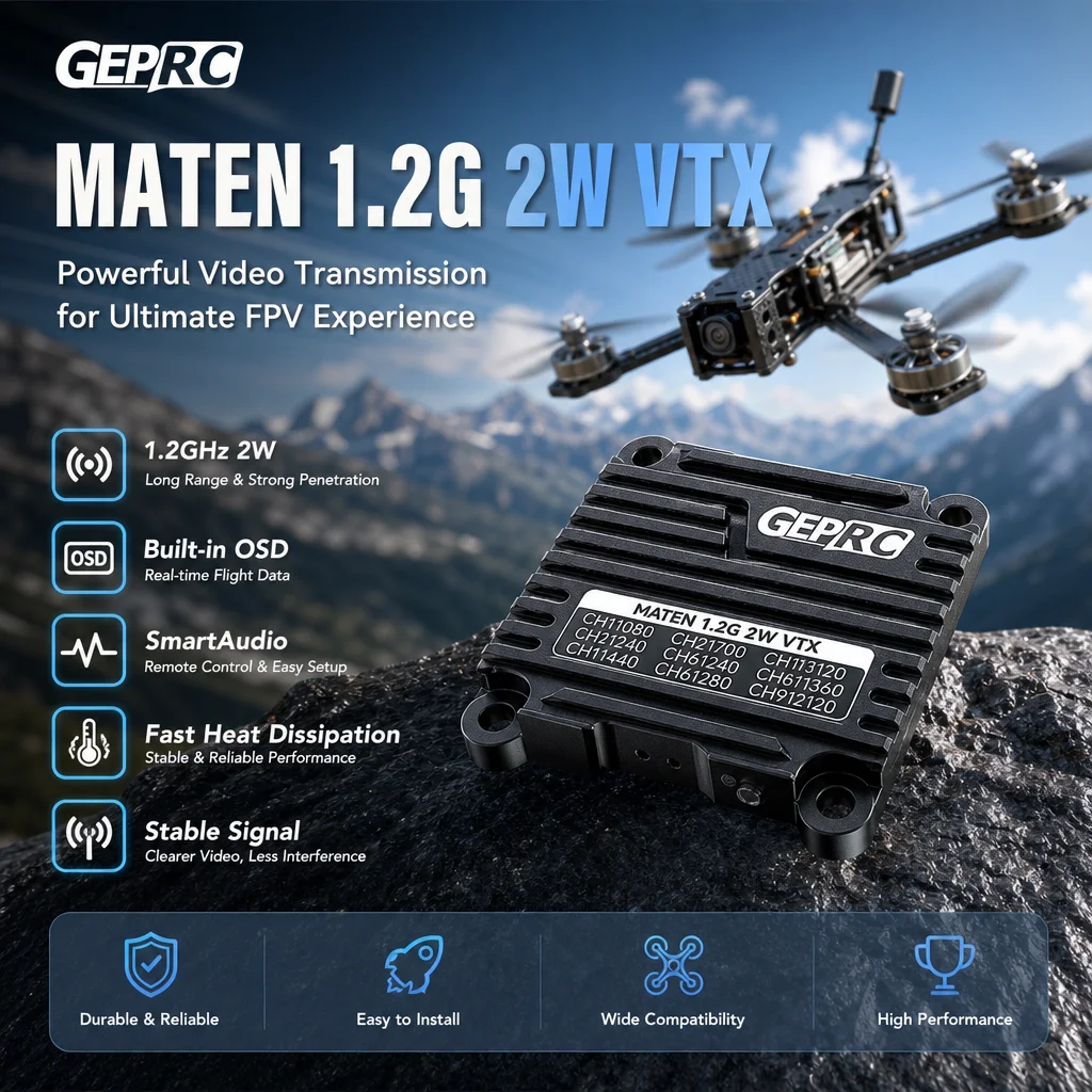 GEPRC MATEN 1.2G 2W VTX with OSD SmartAudio Fast Heat Dissipation Stable Signal for FPV