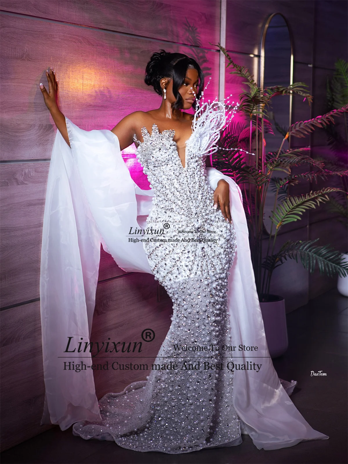 Vestidos de baile sereia com lantejoulas, pérolas e cristais, personalizados para meninas negras, vestido de festa longo Mixi Aso Ebi robes de soirée