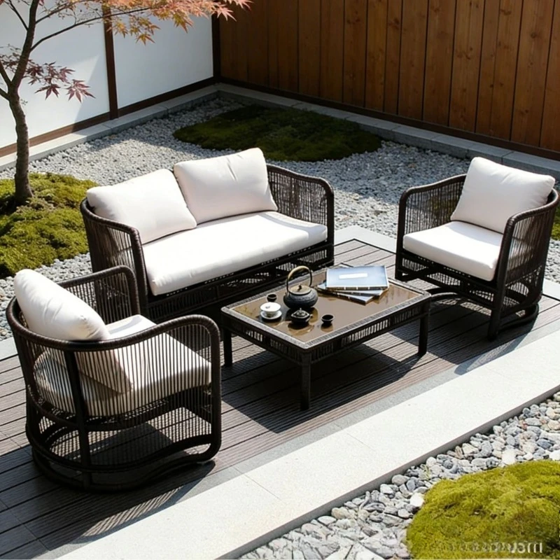 Outdoor sofa chair, courtyard leisure sofa, lazy chair pedal coffee table combination