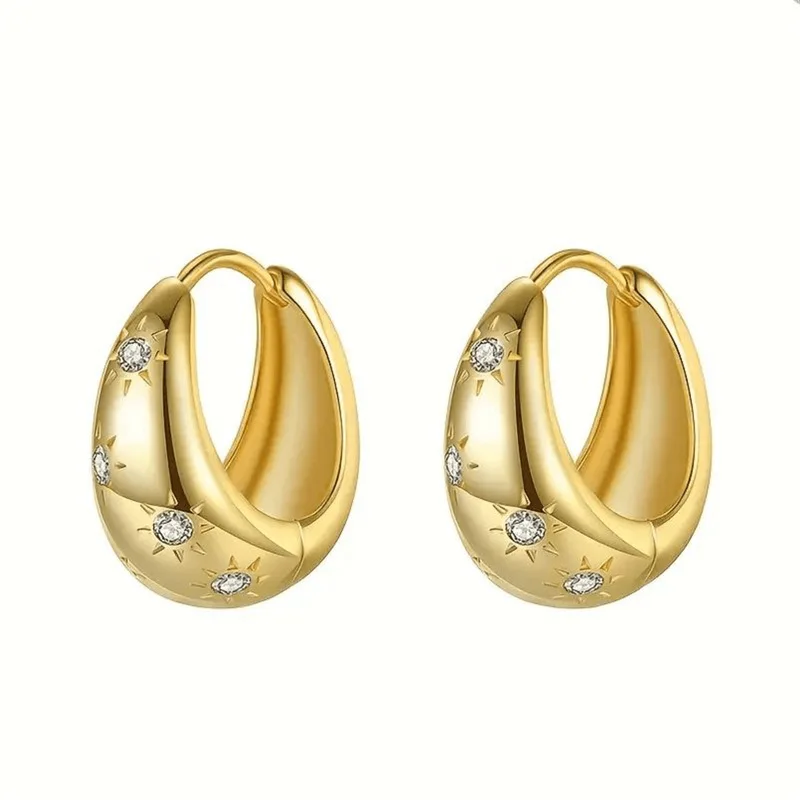 Popular semi-circular earrings, ultra-shiny and high-end, diamond-studded eight-pointed star earrings for women