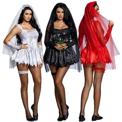 Carnival Halloween Lady Red Black Bloody Mary Costume Corpse Bride Horror Witch Ghost Playsuit Cosplay Fancy Party Dress