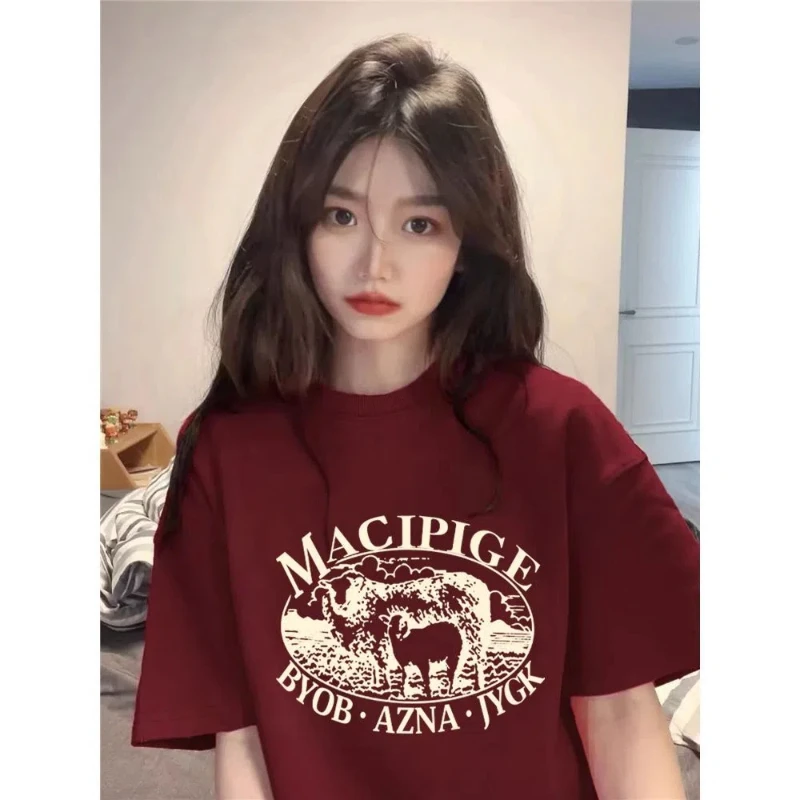

Vintage Print Letter Youth Pullovers Top Women Clothing Summer Short Sleeve Loose Casual T Shirts Fashion Korean Women Clothing