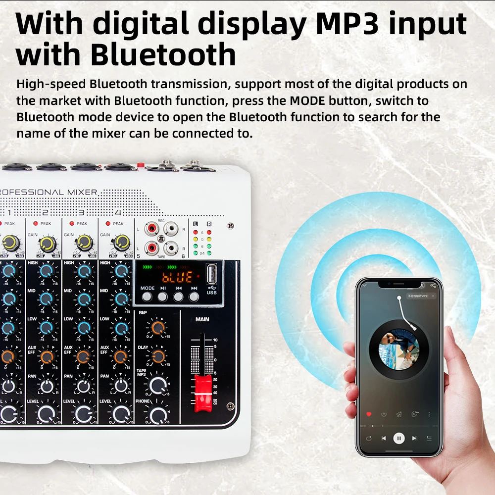 6 Channel Audio Mixer Outdoor Conference Audio USB Bluetooth-compatible Reverb Audio processor Sing Live with Sound Card Mixers