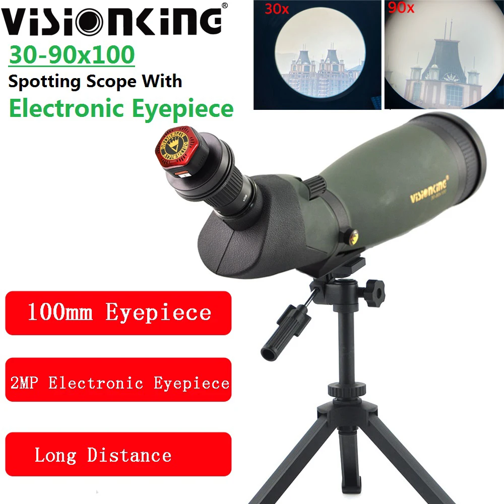 Visionking 30-90x100 Waterproof Spotting Scope With Electronic Eyepiece, Fully Multi-layer Coated Point Telescope with Tripod