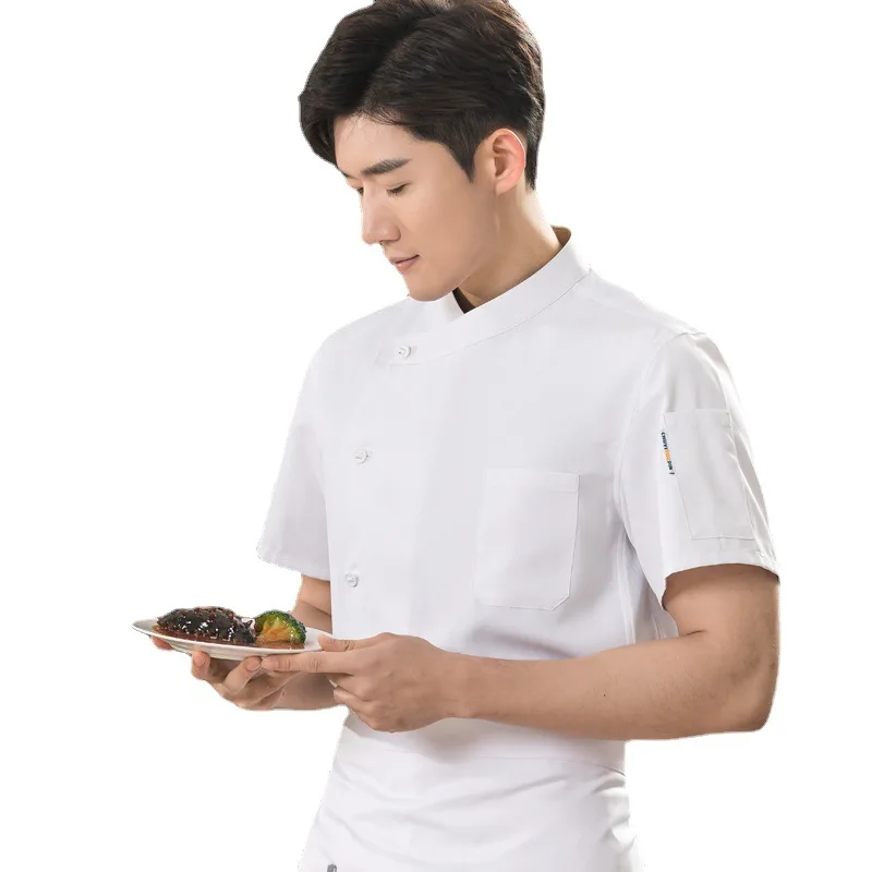 Chef Overalls Men's Summer Short Sleeve Work Wear Baking Pastry Dessert Chef Clothes Hotel Restaurant Rear Kitchen Short Sleeve