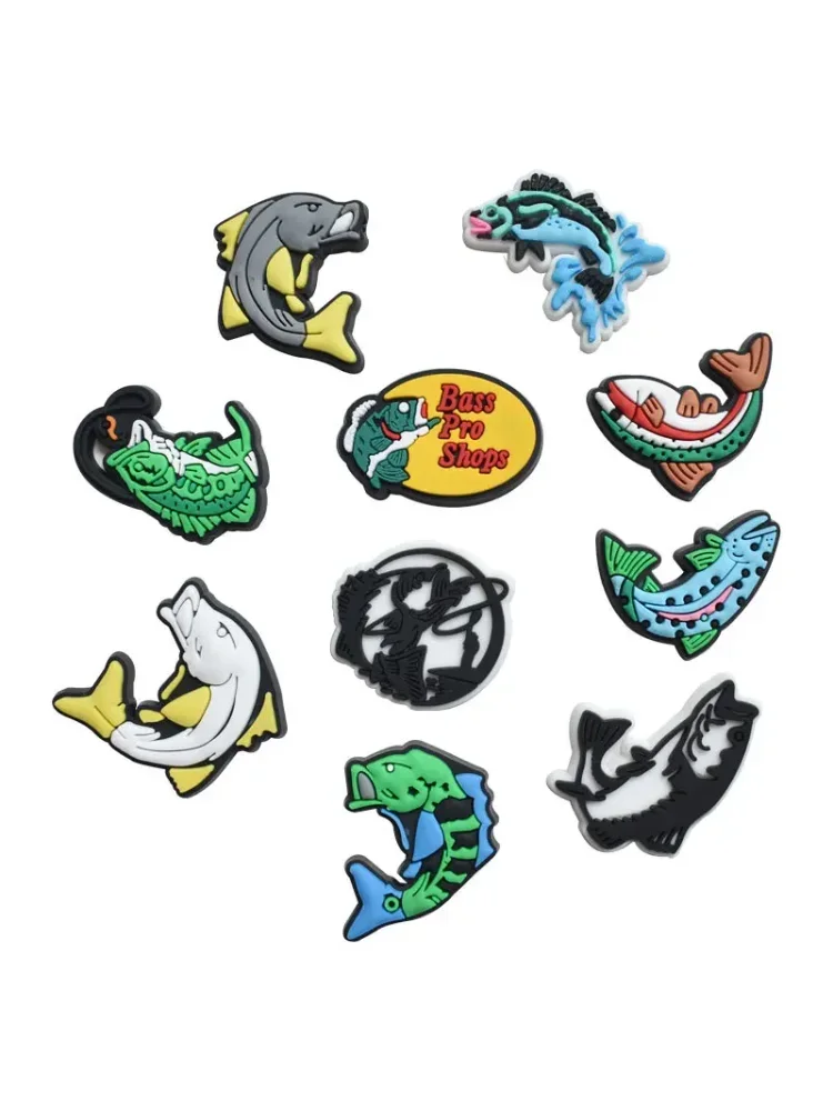 Breloques de chaussures en PVC avec personnages de poisson doux, boucles, décorations pour bracelets, sandales, accessoires en carton, fête pour enfants garçons, 2/10 pièces