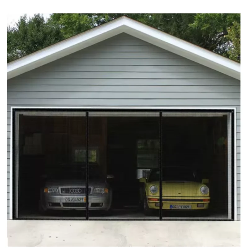 3-Panel Magnetic Screen Door for Garage - Fiberglass Mesh with Hook & Loop Tape, Dust & Insect Proof, Easy Install