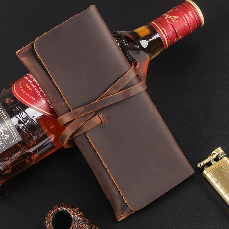 1Pc Portable Pipe Storage Bag Handmade Pipe Bag Gentleman Grass Bucket Silk Storage Holder Crazy Horse Leather Rope