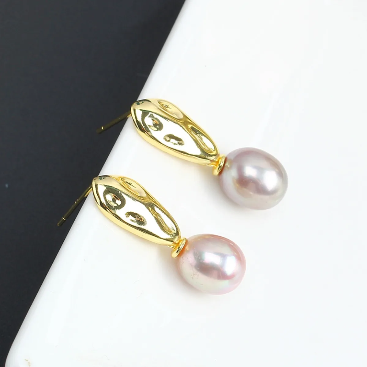 Brass 14K Gold‑Filled Vintage Long Bar Blank Setting S925 Silver Needle Women DIY Pearl Stud Earring Accessories Elegant