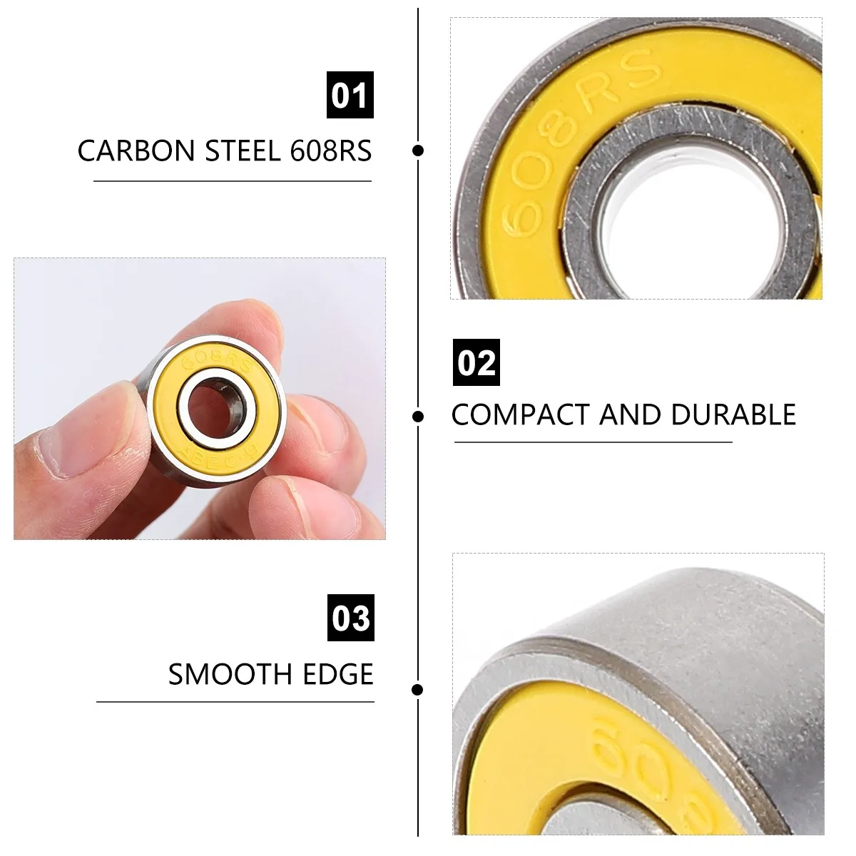 

50Pcs Sliding Bearings for Roller Skates Scooters Skateboards Inline Skates Carbon Steel Construction Rubber Seal Protection