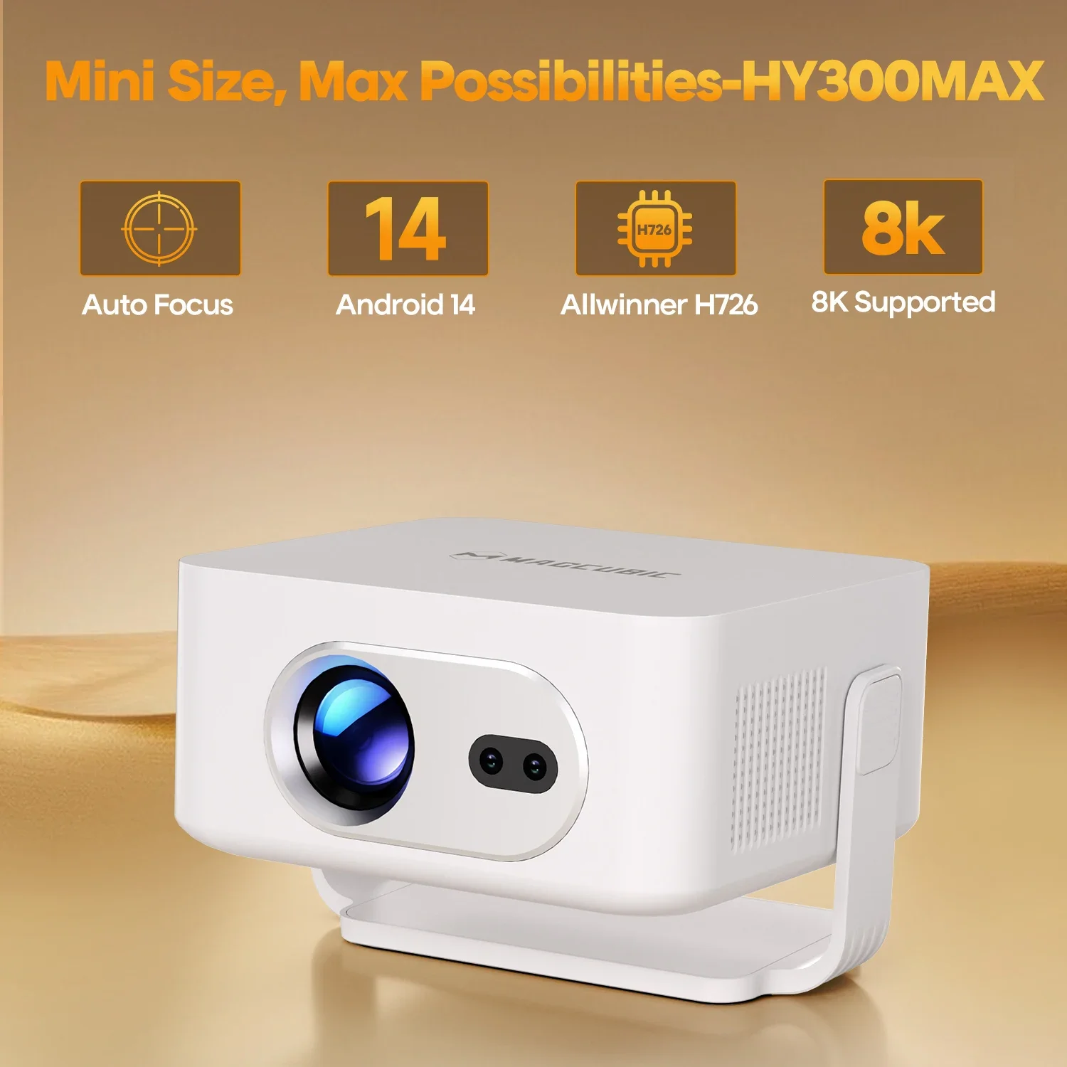Magcubic HY300Max 400ANSI 8K Native 720P Autofokus Android 14 Projektor mit Wifi6 BT5.4 Allwinner H726 Tragbarer Outdoor-Projektor – Detail 1