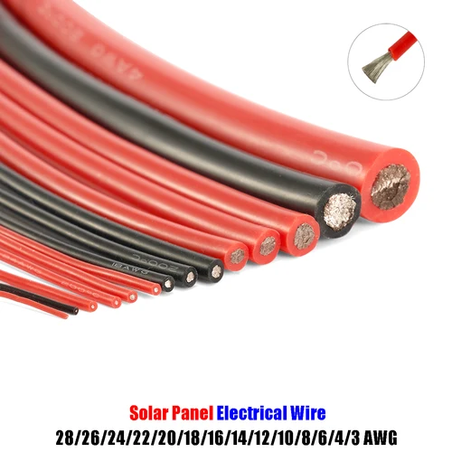 Cables de silicona resistentes al calor 28 26 24 22 20 18 16 14 12 10 8 6 4 AWG Cable eléctrico de Panel Solar para batería de coche automotriz