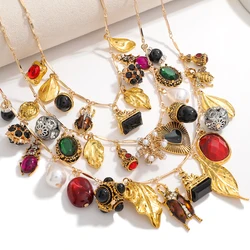 Zaa Luxurious Three-Layer Gemstone Necklace Bohemian Style Elegant Multi-Layer Jewelry for Party And Banquet Wear