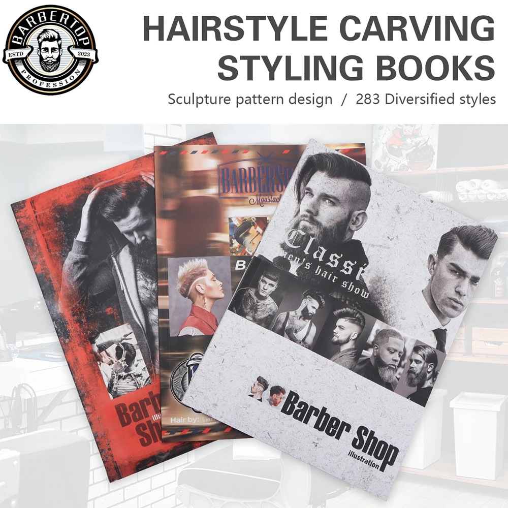 Barbershop Hairdressing Design illustration Album Fashion Men's Hair Magazine Atlas Vintage Barber Shop Books Ppainting Tool