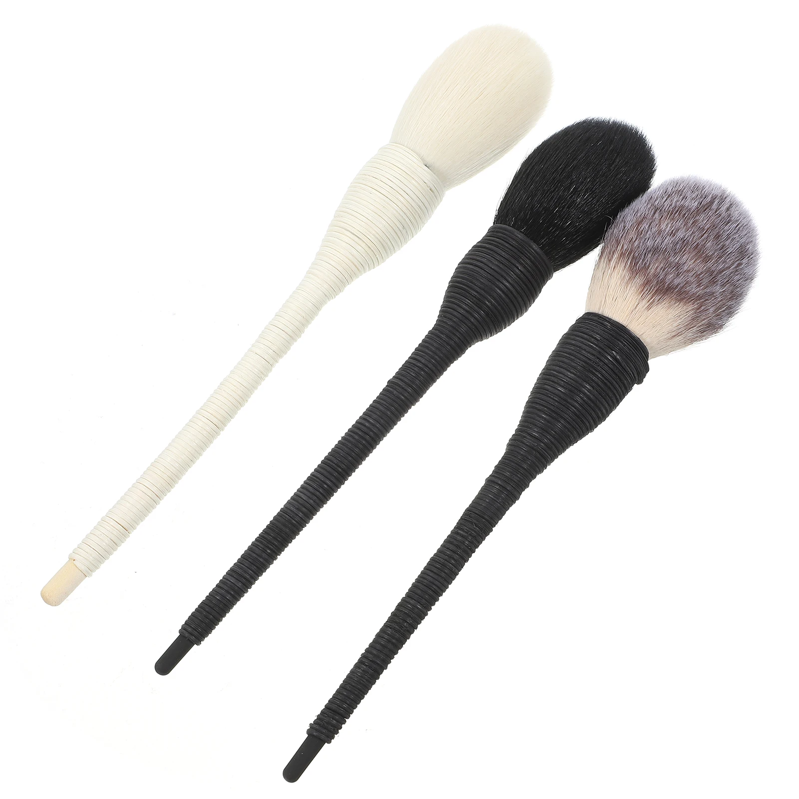 3Pcs Wool Makeup Brush Set with Rattan Handle Natural Fiber Bristles Smooth Blending Tools for