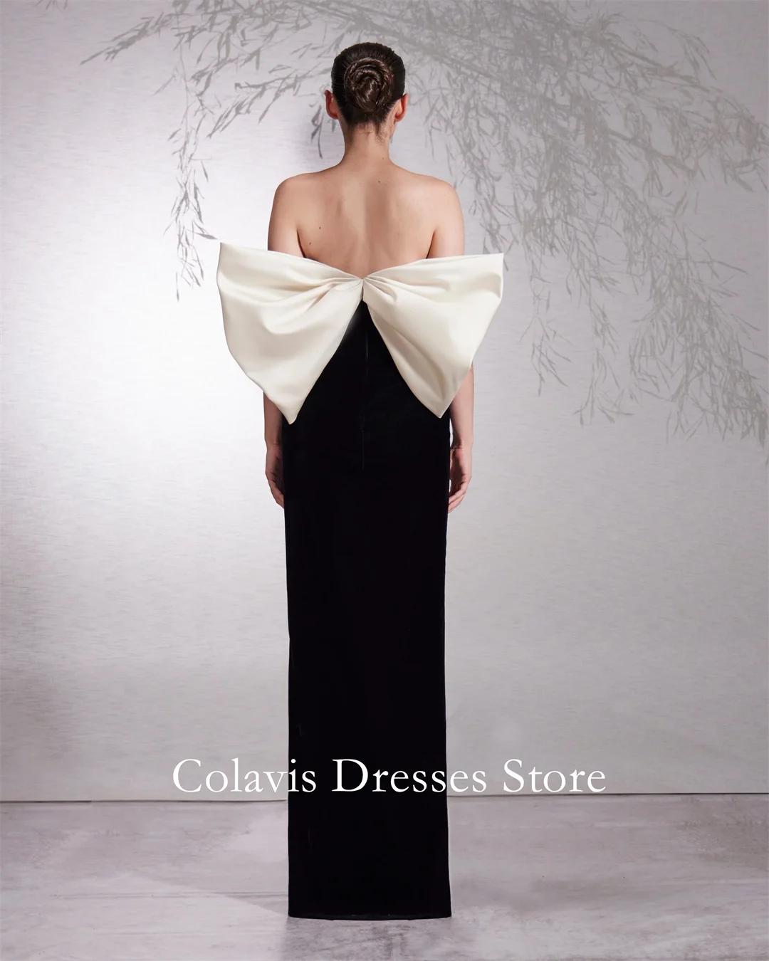 Colavis Fashion Customized 2024 New Women's Strapless Peak Heart Shape Back Bow Prom Dress Side Slit Celebrity Party Dress