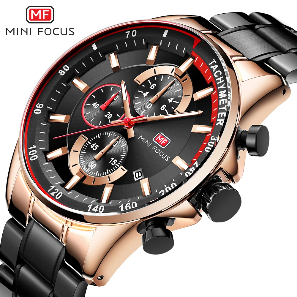 MINI FOCUS Multifunctional Luxury Sport Quartz Watch Mens Watches Waterproof Chronograph Wrist Watch with Luminous Hands 0218G