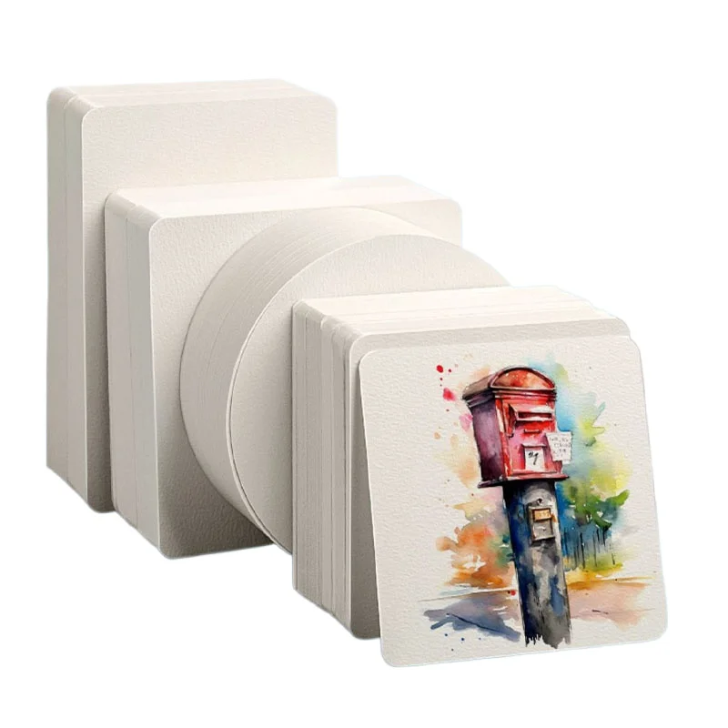 Blank Watercolor Postcard 300gsm, 25Pcs Square Round Cardstock, DIY Art Painting Calligraphy Blank Bookmark Cards