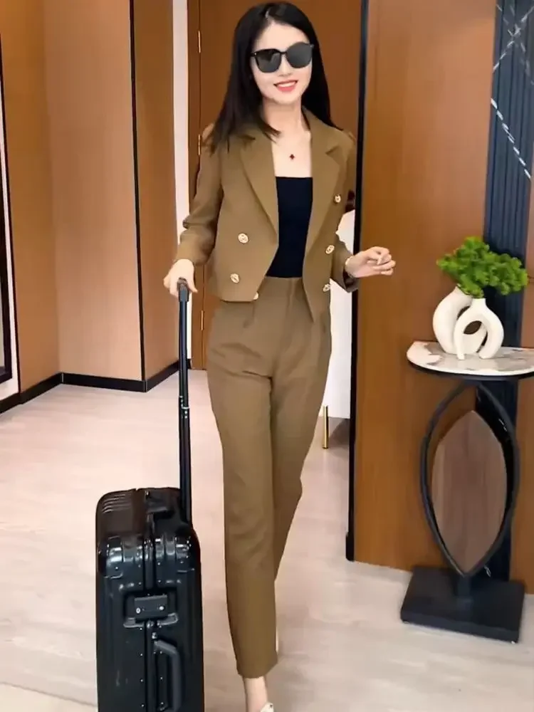 Baggy Blazer and Pant Sets for Women 2-częściowe biuro Wiosna Jesień Garnitury Spodnie Kobieta Nosić do pracy Profesjonalny Casual Elegancki