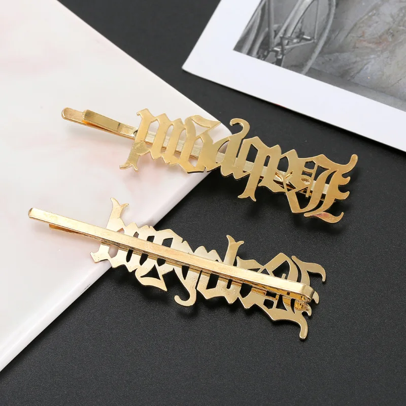 Custom Ancient English Letter Nameplate Hairpin Woman Tiaras Golden Stainless Steel Hair Accessories Girl Luxury Mistress Gift