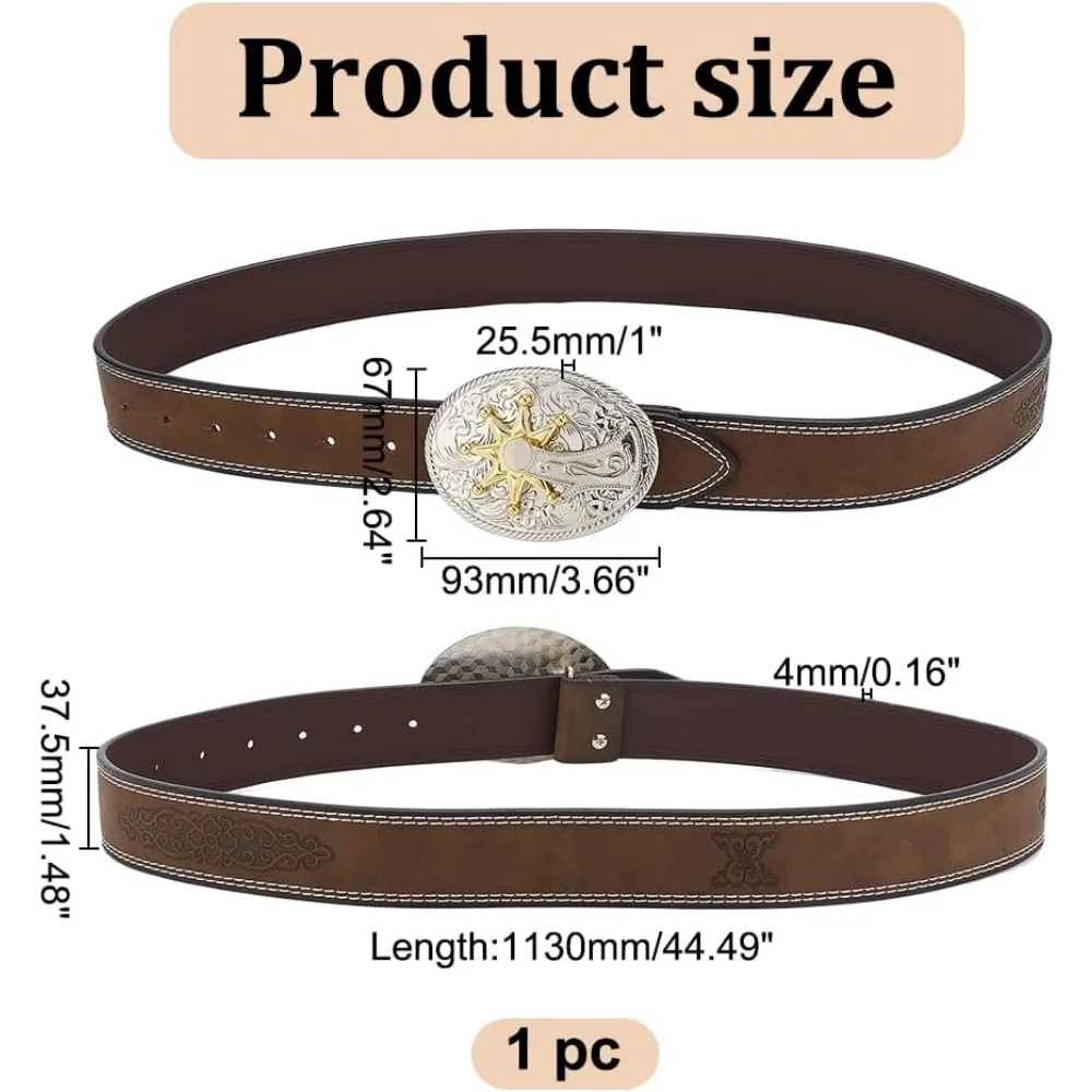 Cowboy Western Belt Cowgirl Country Rodeo Buckle Belt Vintage Engraved PU Leather Belt for Women Men Jeans Dresses