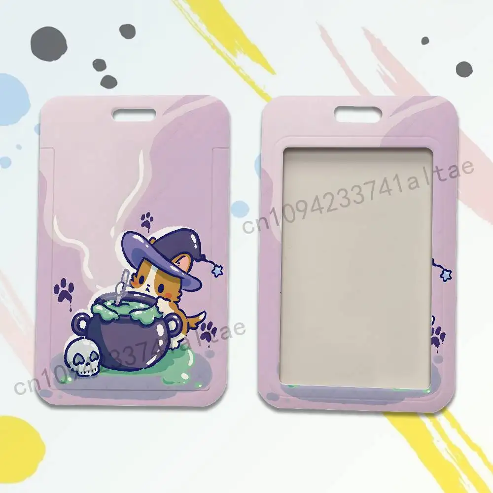 Cartoon Corgi Cute Card Holder Durable With Carabiner Name Tag Vertical ID Badge Holders Credentials Protection