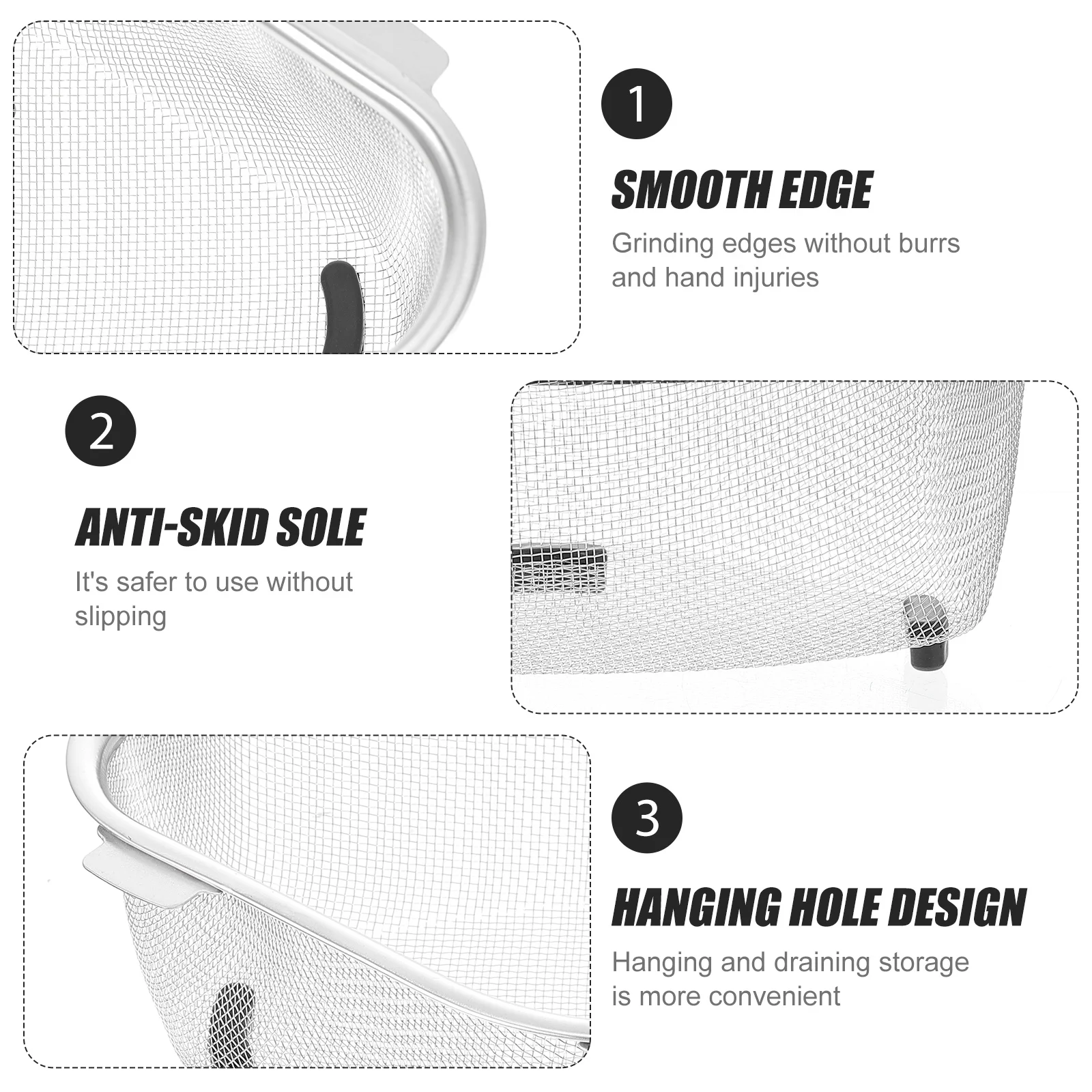 

Triangle Sink Strainer Stainless Steel Fine Mesh Drain Basket Compact Corner Design for Kitchen Sink Storage and Drainage Dual