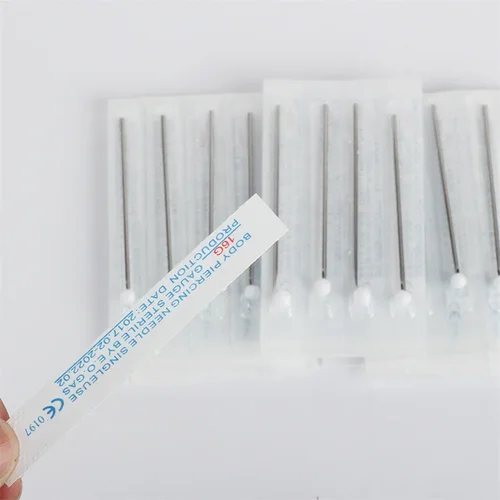 Imagen 2 del producto Aguja desechable de acero inoxidable para Piercing de tatuaje, aguja estéril para nariz, labio y Oreja, herramienta de joyería para belleza corporal, 100 unids/lote por caja