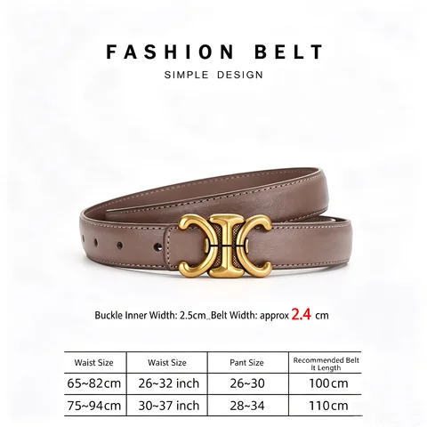 Women Thin Leather Belt Vintage Gold Buckle Waist Belt Ladies Casual Dress Jeans Decorative Waistband Fashion Accessories