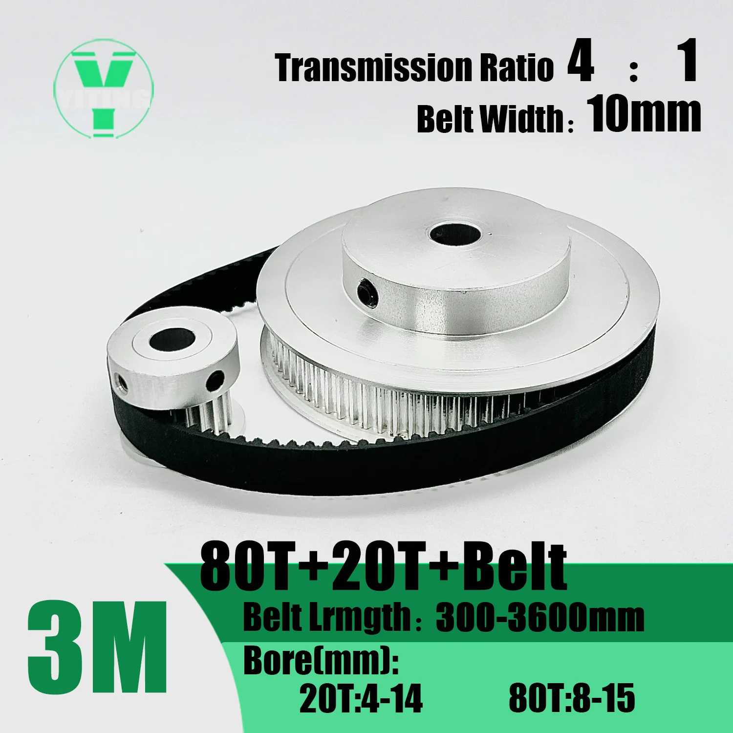 

HTD3M Kit 20T 80T Timing Pulley Belt Set Belt Width 10mm Bore 4~15mm Reduction 4:1 Deceleration 3M Pulley Kit Synchronous Wheel