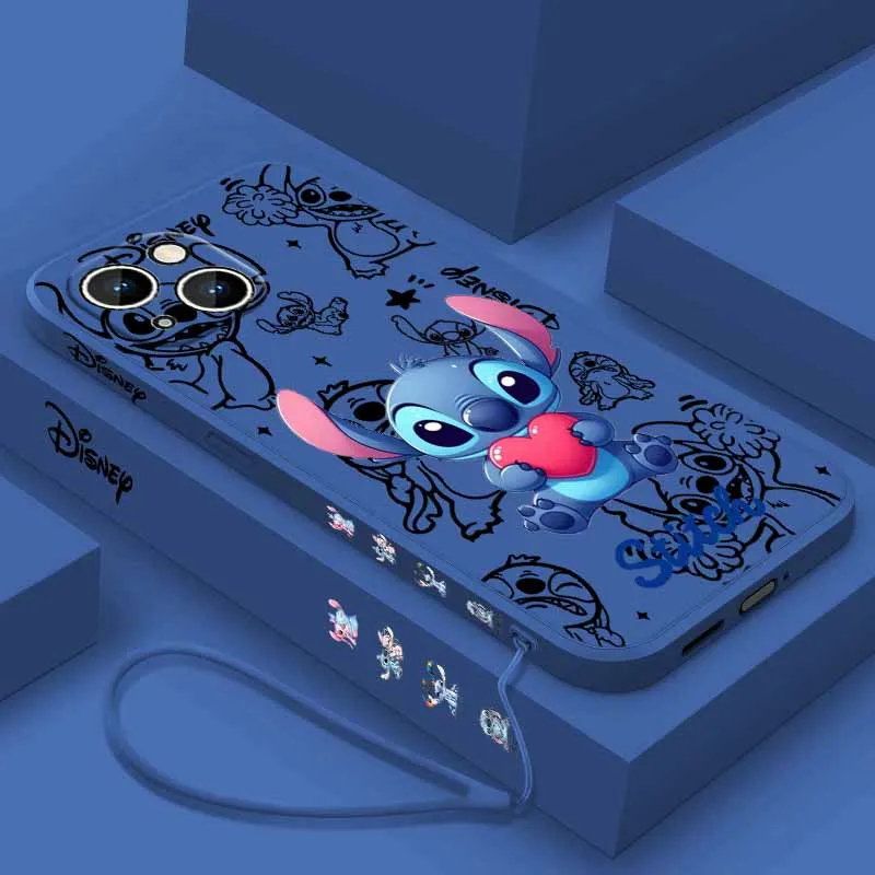 Casing HP Liquid Left Rope Love Disney Stitch Angel Untuk Samsung Galaxy S25 S24 S23 S22 S21 S20 FE Lite Plus Ultra