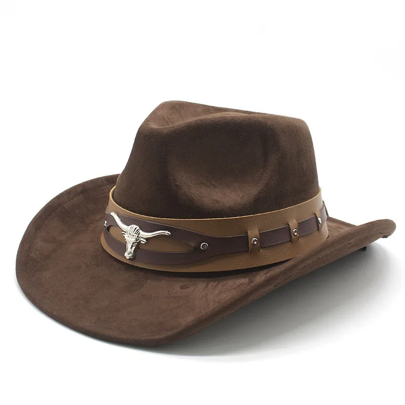 Simple Tibetan Western Cowboy Hat Dance Performance Jazz Hat Belt Suede Felt Hat