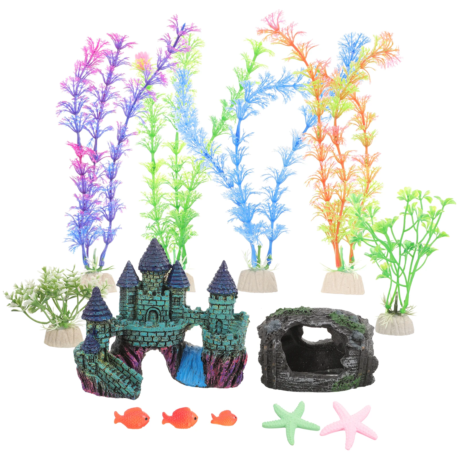 

15pcs Fish Tank Decorations Aquatic Plants Artificial Water Grass Castle Barrel Aquarium Landscape Ornament For Small Fish Tank