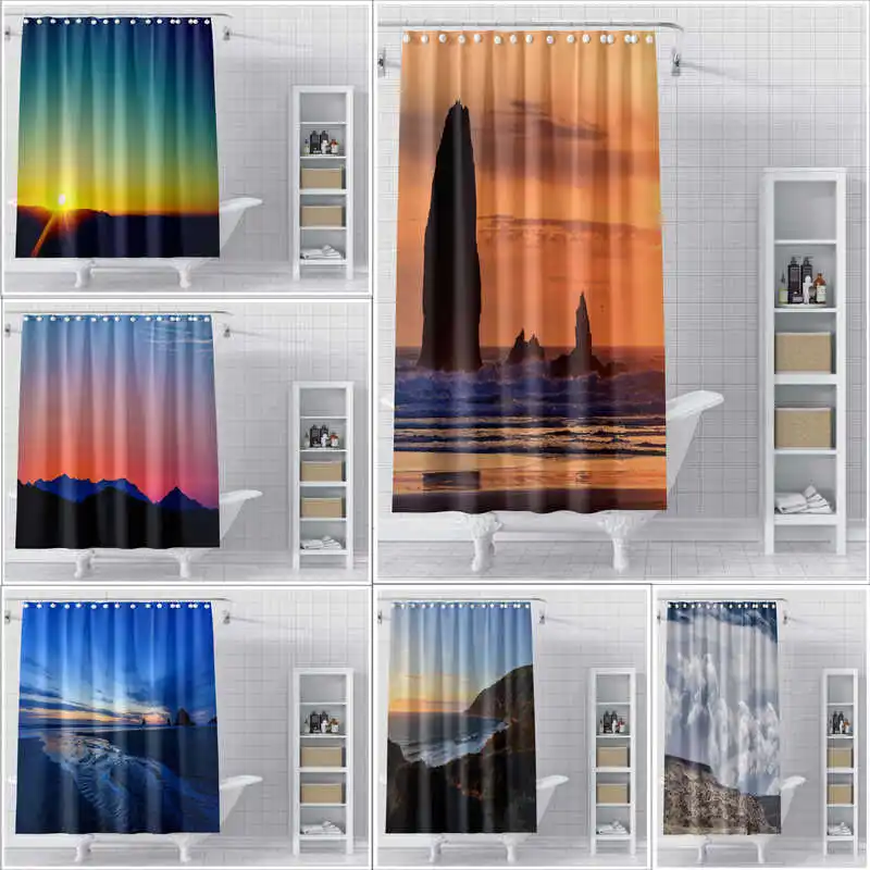 

Sunset Beach Shower Curtain Natural Landscape Bathroom Curtain Decoration Home Interior Curtain Living Room